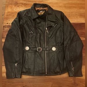 Harley Davidson🔥🏍️🪶🖤youth ladies-vintage leather motorcycle jacket🔥🖤🪶🏍️